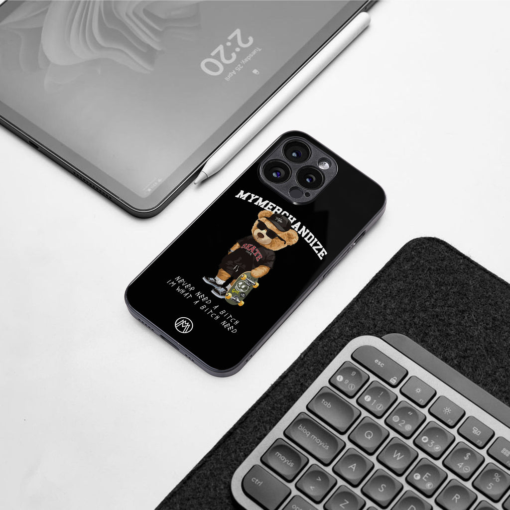 alpha bear back phone cover | glass case for iphone 16 pro