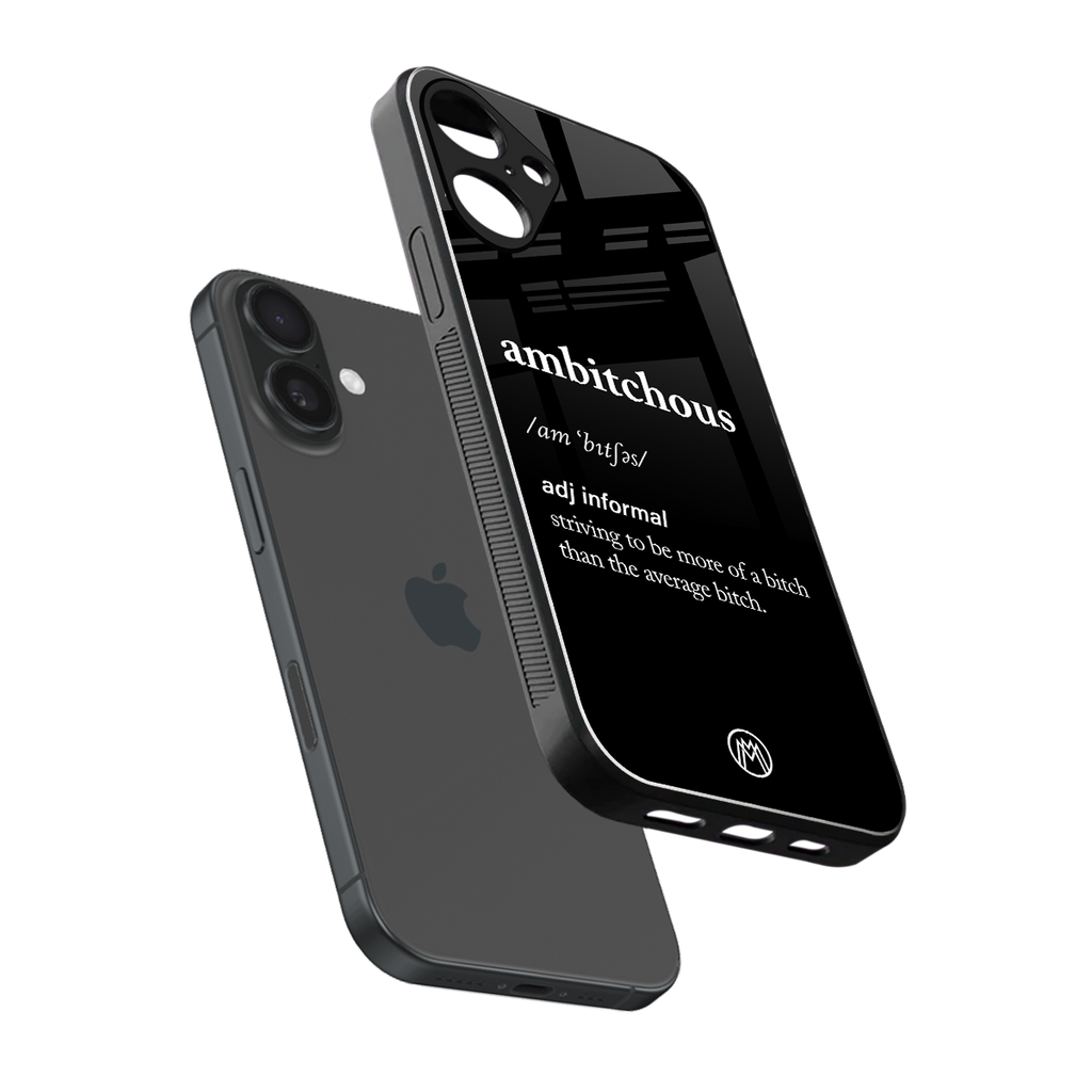 ambitchous back phone cover | glass case for iphone 16 plus