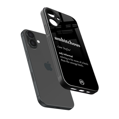 ambitchous back phone cover | glass case for iphone 16 plus