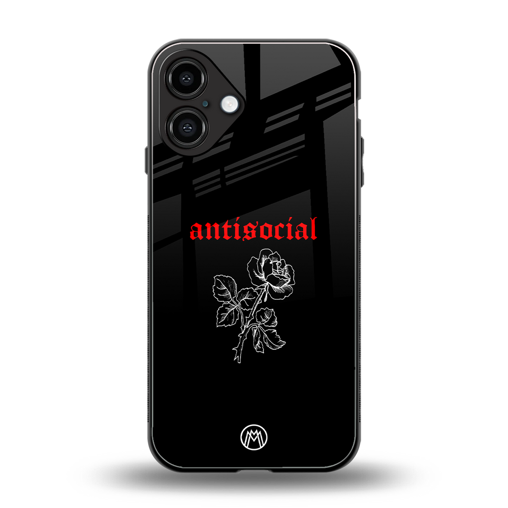 anti social black back phone cover | glass case for iphone 16 plus
