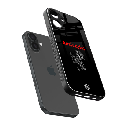 anti social black back phone cover | glass case for iphone 16 plus