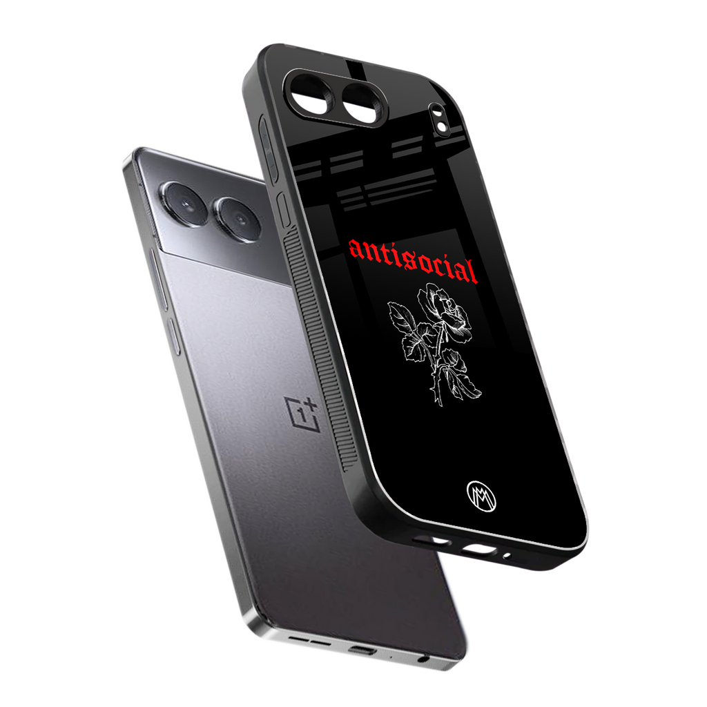 anti social black back phone cover | glass case for oneplus nord 4