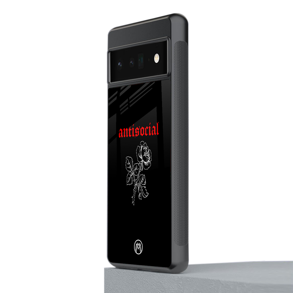 anti social black back phone cover | glass case for google pixel 6 pro