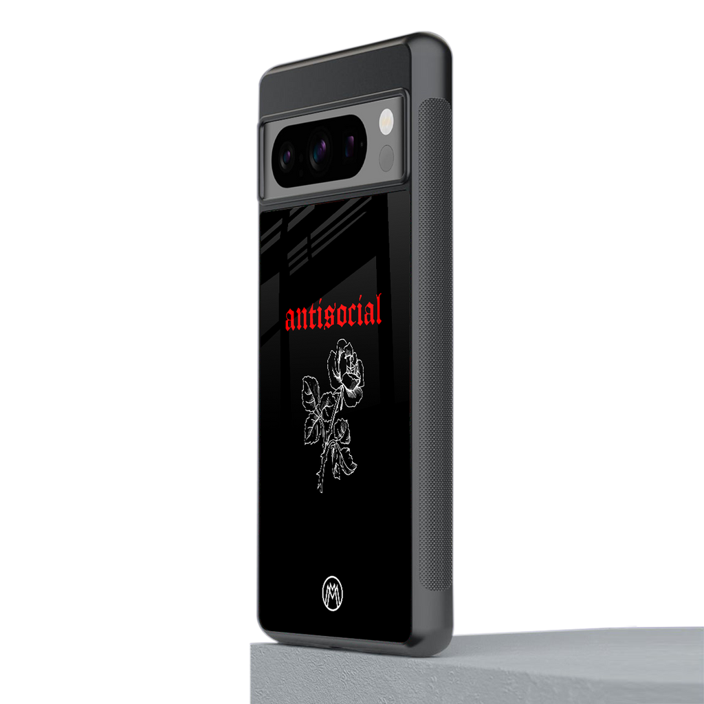 anti social black back phone cover | glass case for google pixel 8 pro