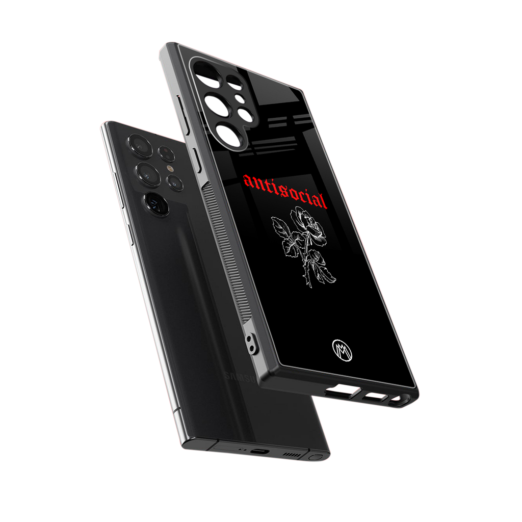 anti social black back phone cover | glass case for samsung galaxy s23 ultra