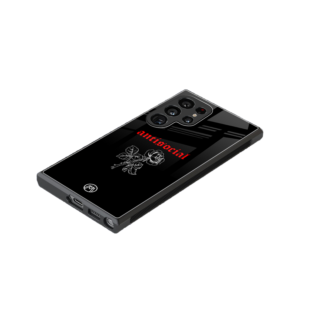 anti social black back phone cover | glass case for samsung galaxy s23 ultra