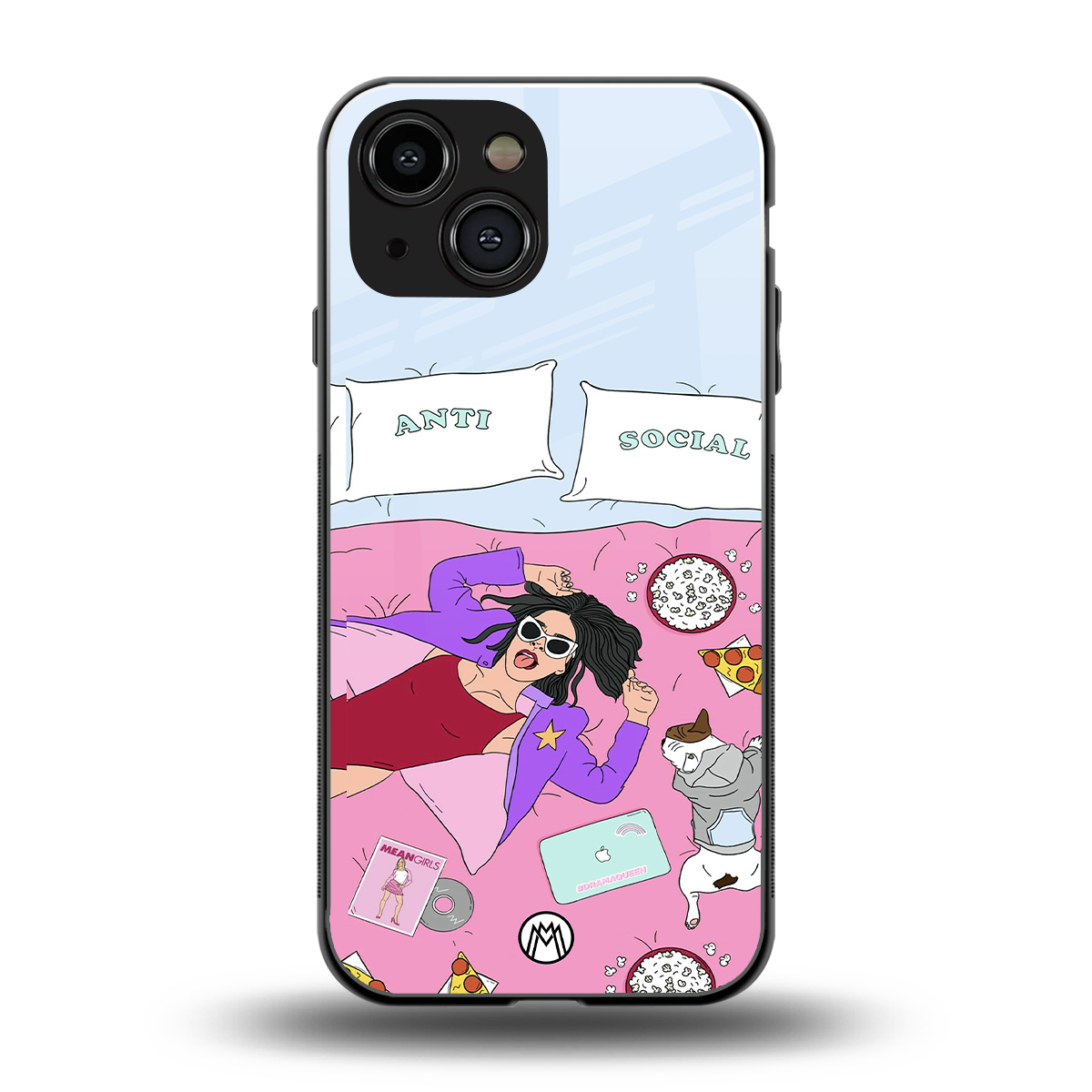anti social chick girl back phone cover | glass case for iphone 13 mini