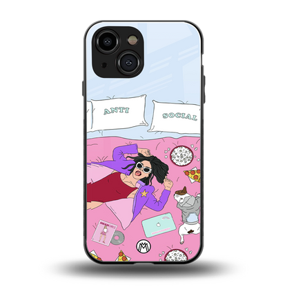 anti social chick girl back phone cover | glass case for iphone 13 mini