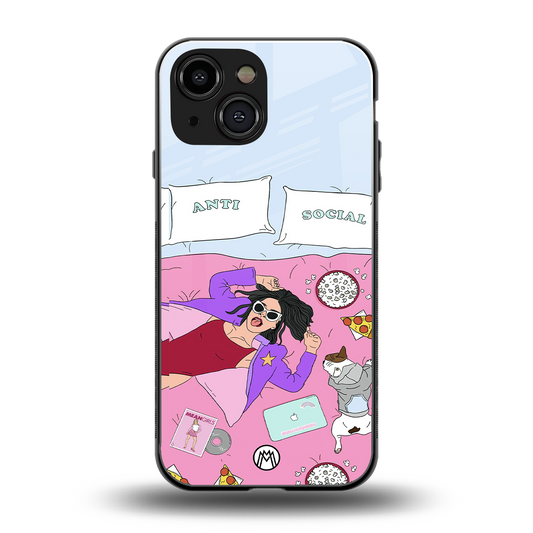 anti social chick girl back phone cover | glass case for iphone 13 mini