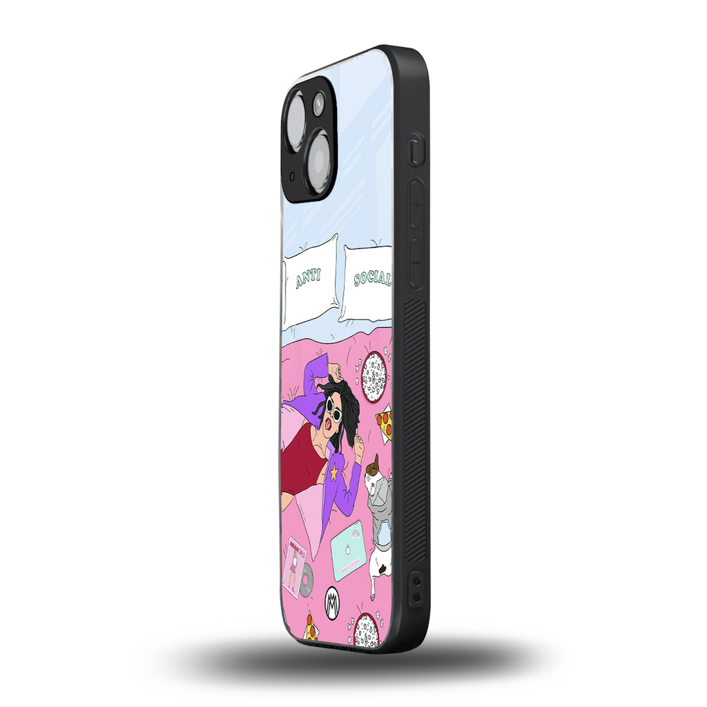 anti social chick girl back phone cover | glass case for iphone 13 mini