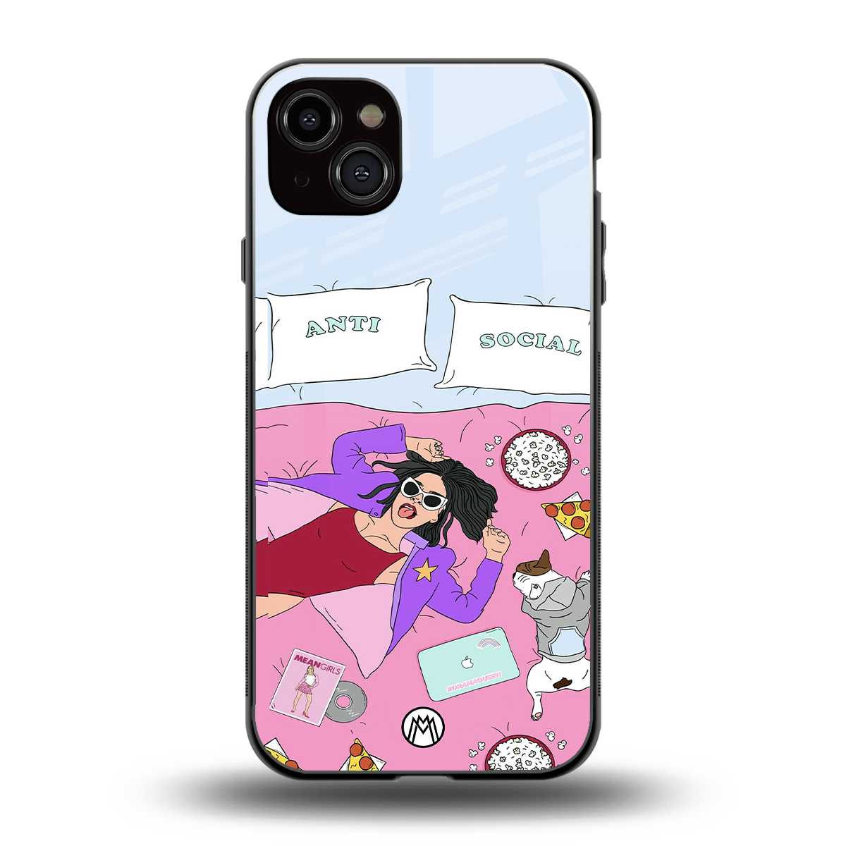 anti social chick girl back phone cover | glass case for iphone 15 plus