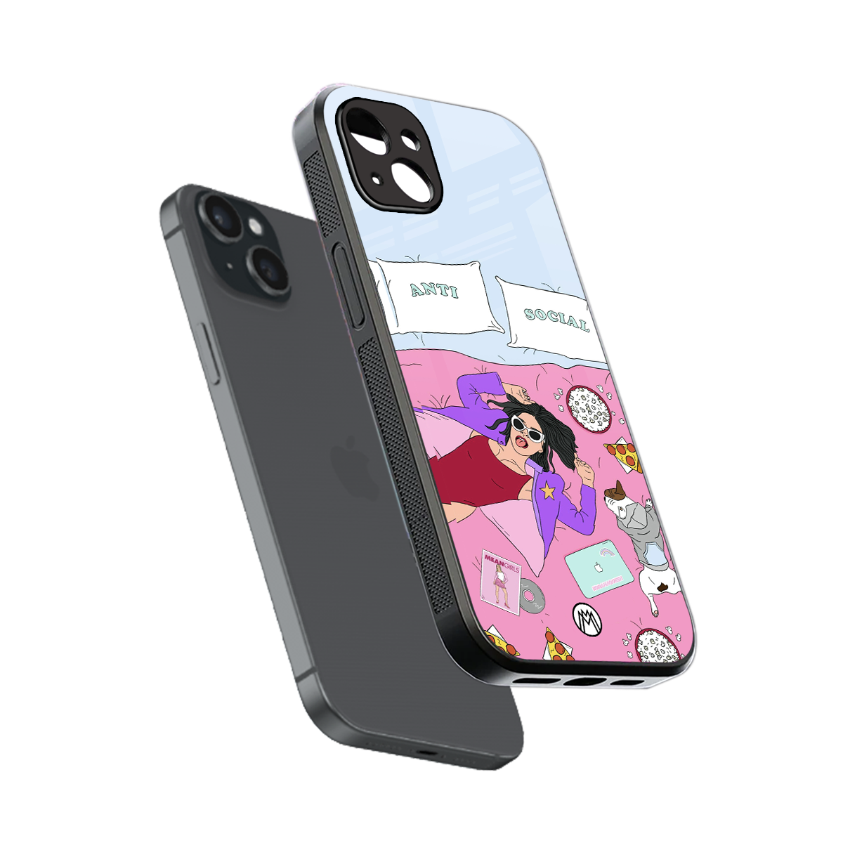anti social chick girl back phone cover | glass case for iphone 15 plus