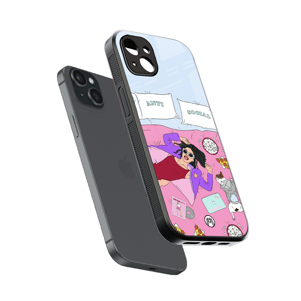 anti social chick girl back phone cover | glass case for iphone 14 plus