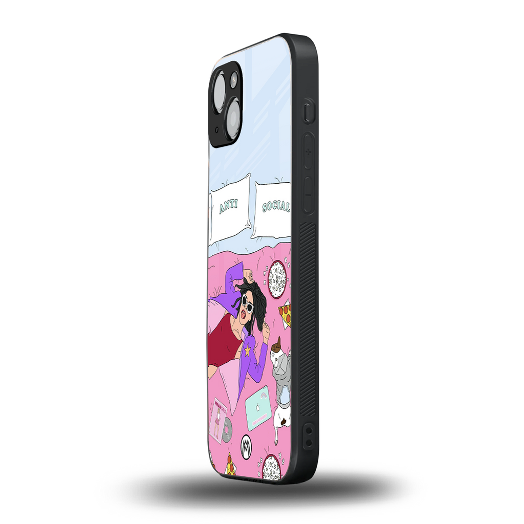 anti social chick girl back phone cover | glass case for iphone 14 plus