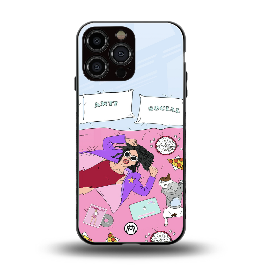 anti social chick girl back phone cover | glass case for iphone 15 pro max