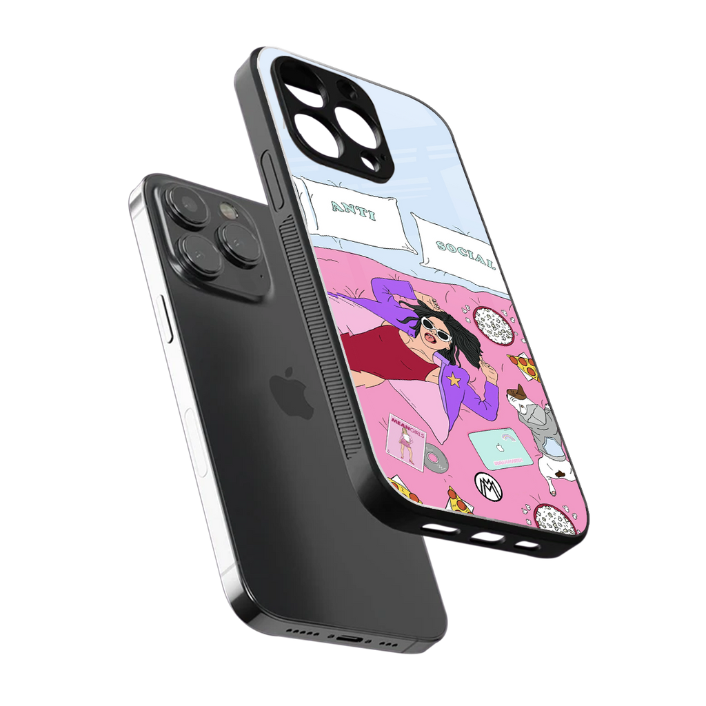 anti social chick girl back phone cover | glass case for iphone 15 pro max