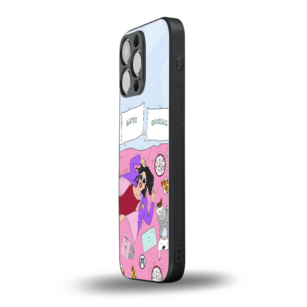 anti social chick girl back phone cover | glass case for iphone 15 pro max