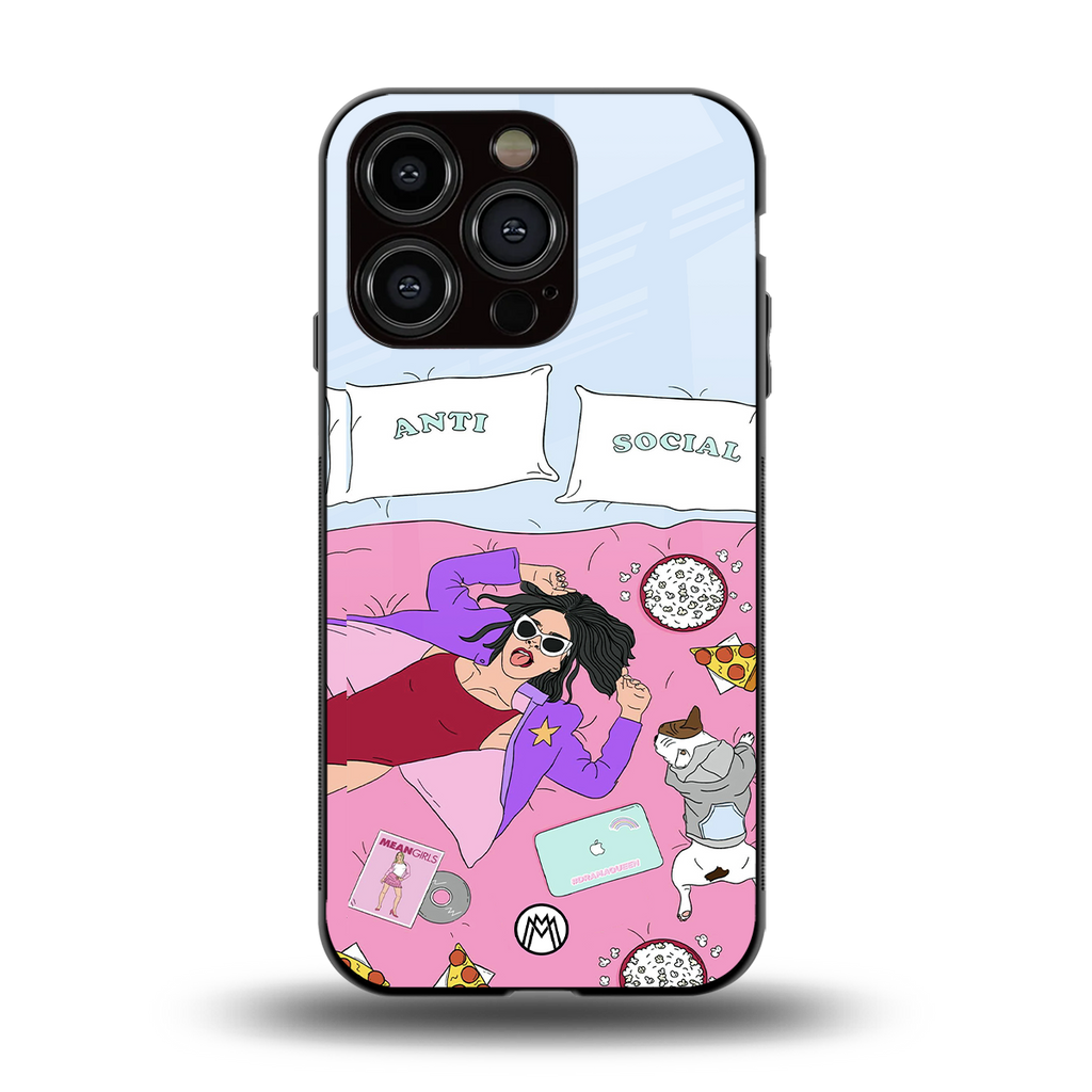 anti social chick girl back phone cover | glass case for iphone 15 pro