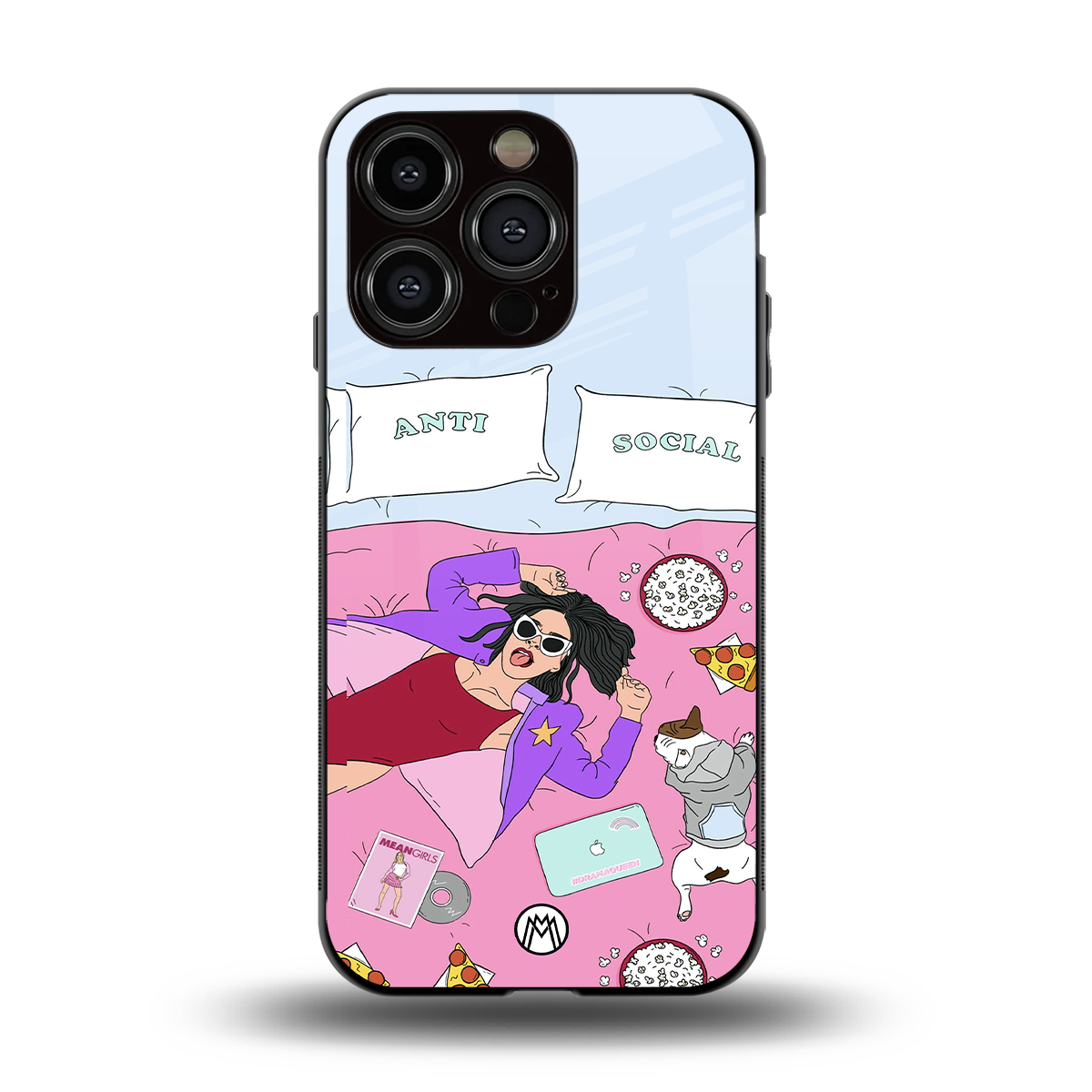 anti social chick girl back phone cover | glass case for iphone 15 pro