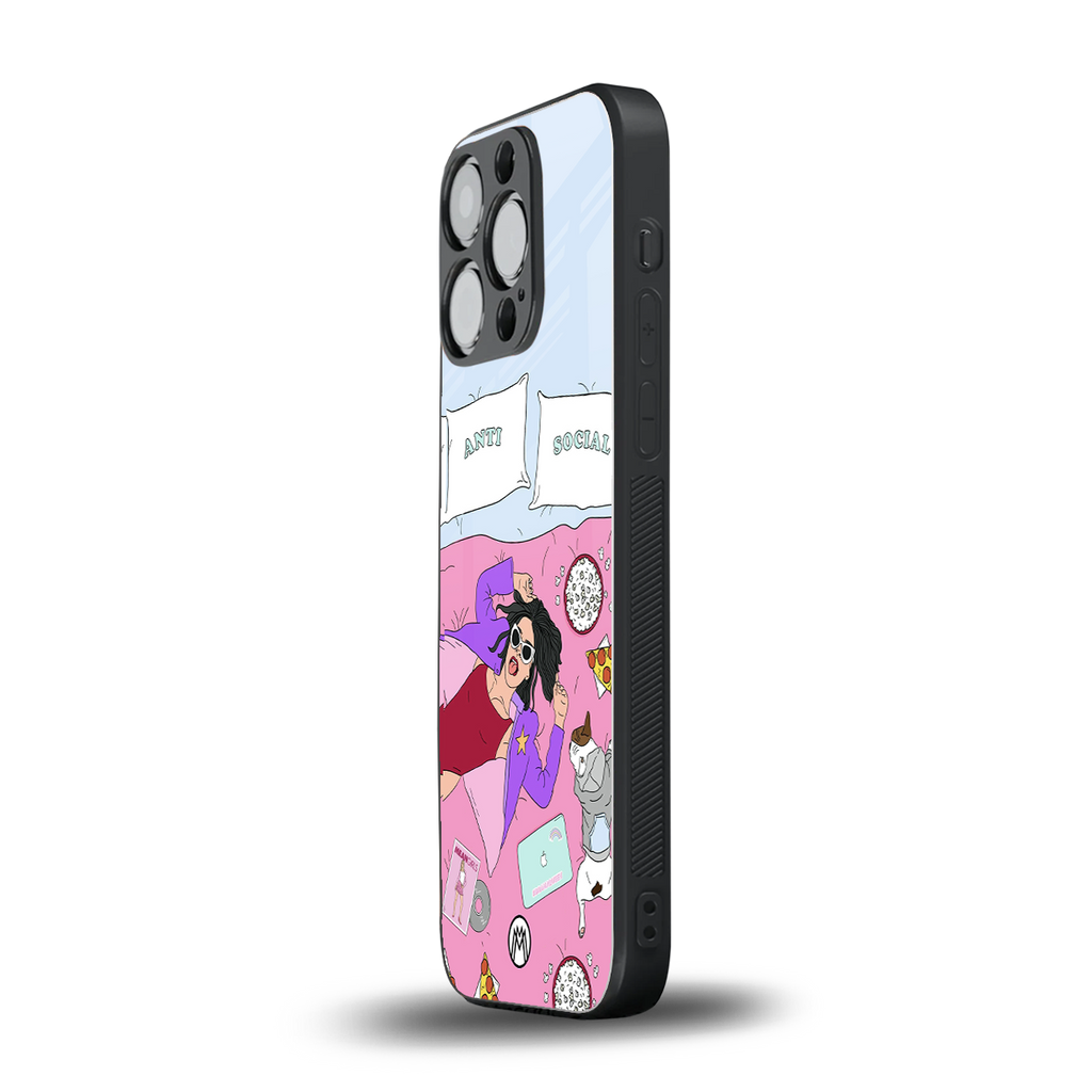 anti social chick girl back phone cover | glass case for iphone 15 pro