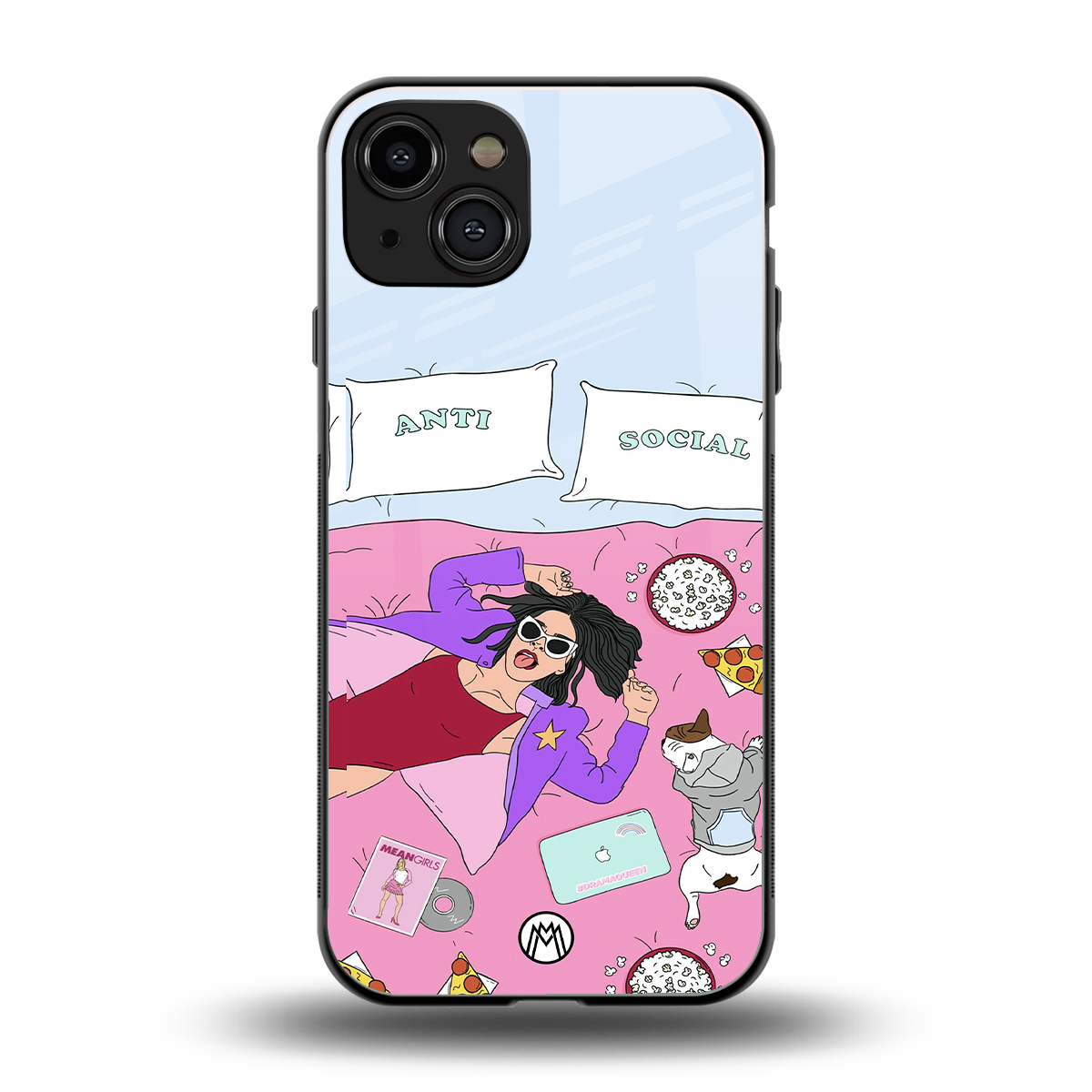 anti social chick girl back phone cover | glass case for iphone 15