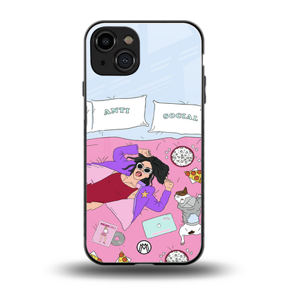 anti social chick girl back phone cover | glass case for iphone 15