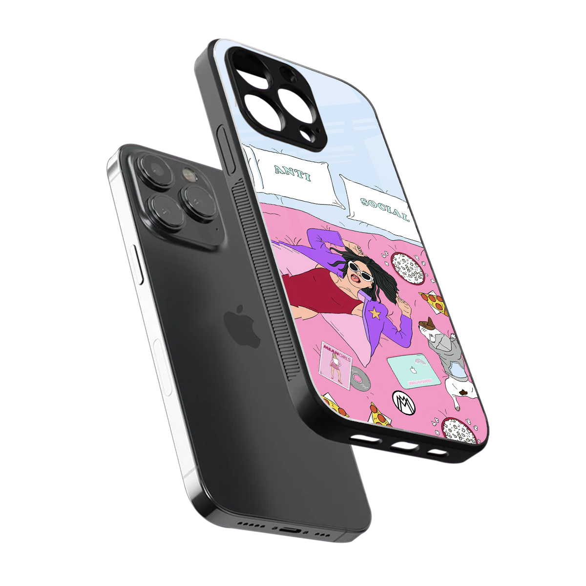 anti social chick girl back phone cover | glass case for iphone 15 pro