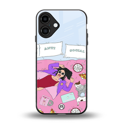 anti social chick girl back phone cover | glass case for iphone 16 plus