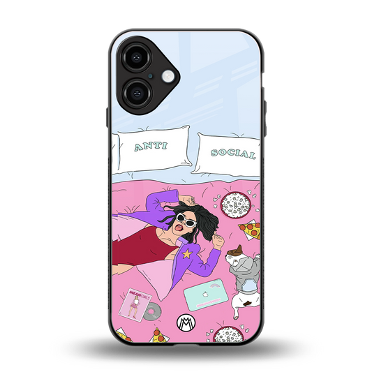 anti social chick girl back phone cover | glass case for iphone 16 plus