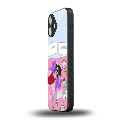 anti social chick girl back phone cover | glass case for iphone 16 plus