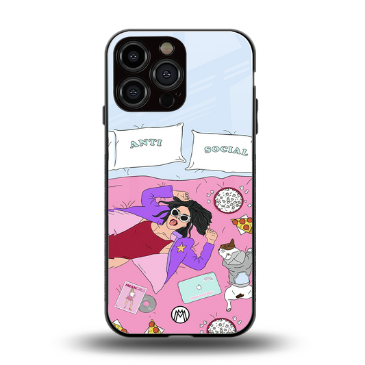 anti social chick girl back phone cover | glass case for iphone 16 pro max