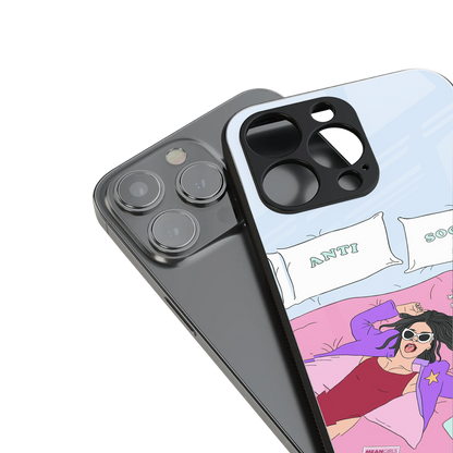 anti social chick girl back phone cover | glass case for iphone 16 pro max