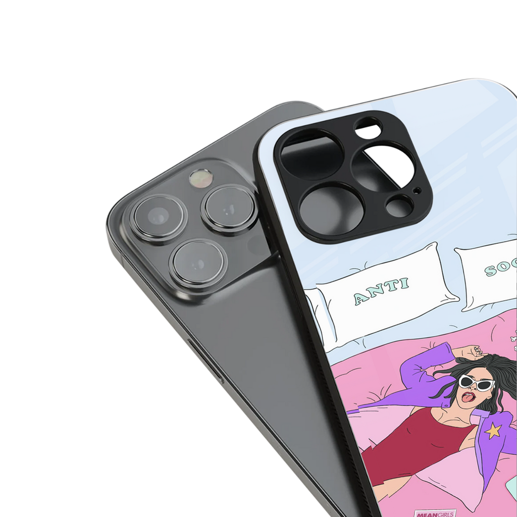 anti social chick girl back phone cover | glass case for iphone 15 pro