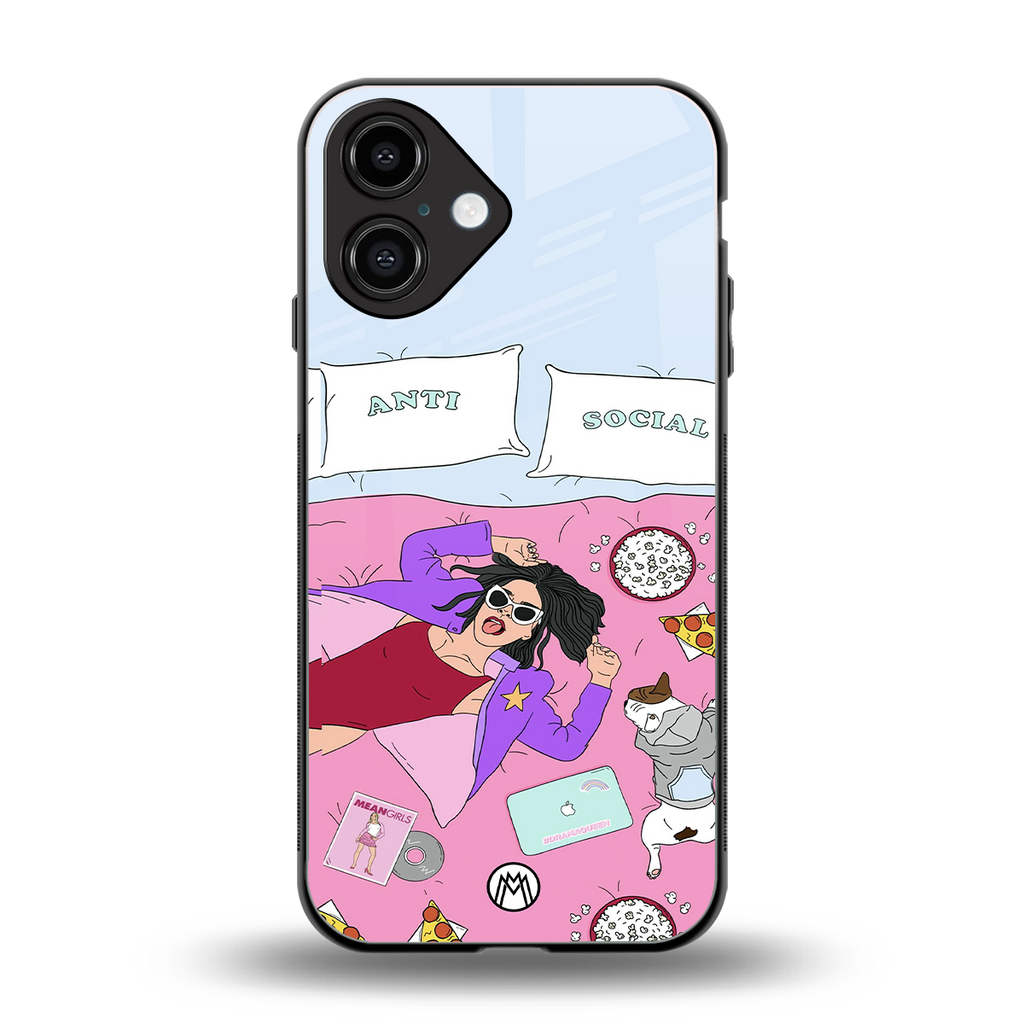 anti social chick girl back phone cover | glass case for iphone 16