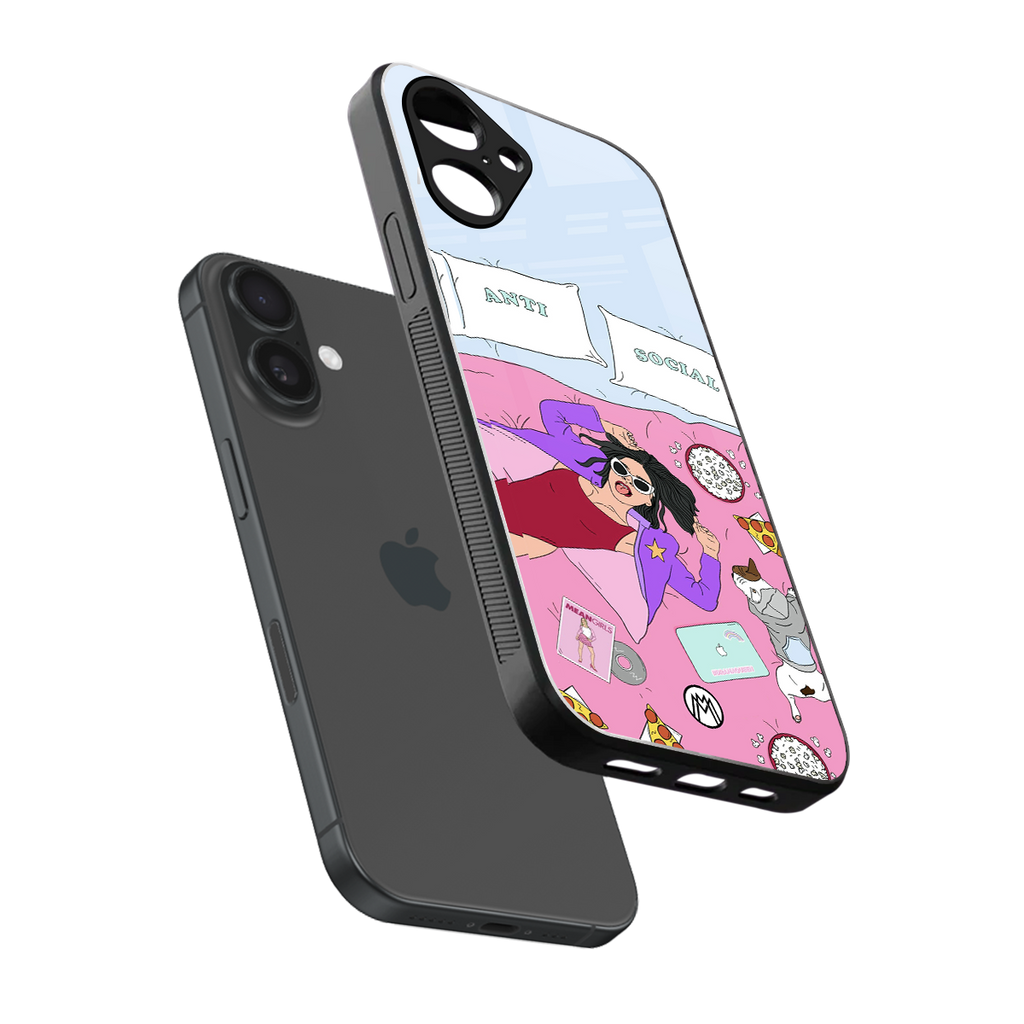 anti social chick girl back phone cover | glass case for iphone 16