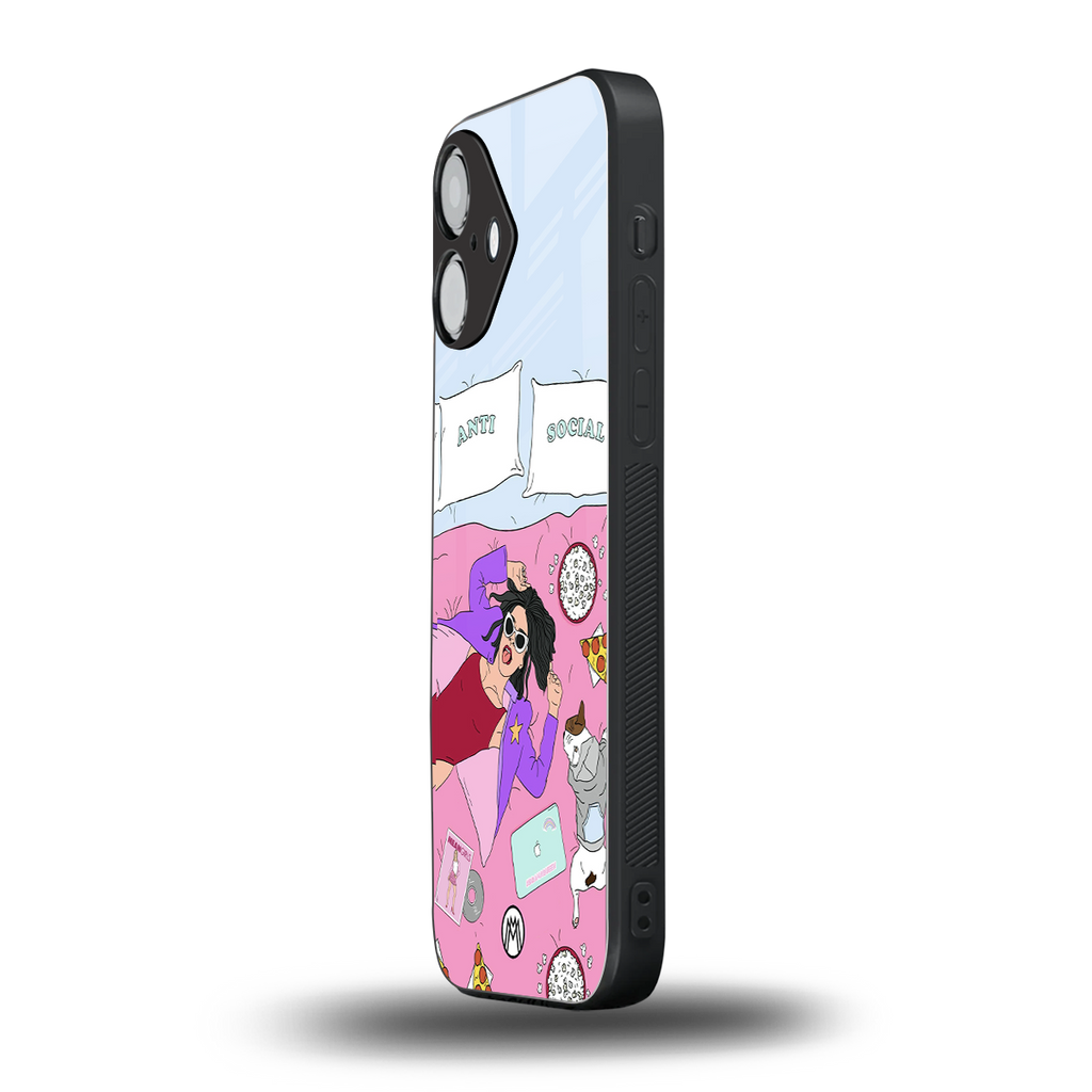 anti social chick girl back phone cover | glass case for iphone 16