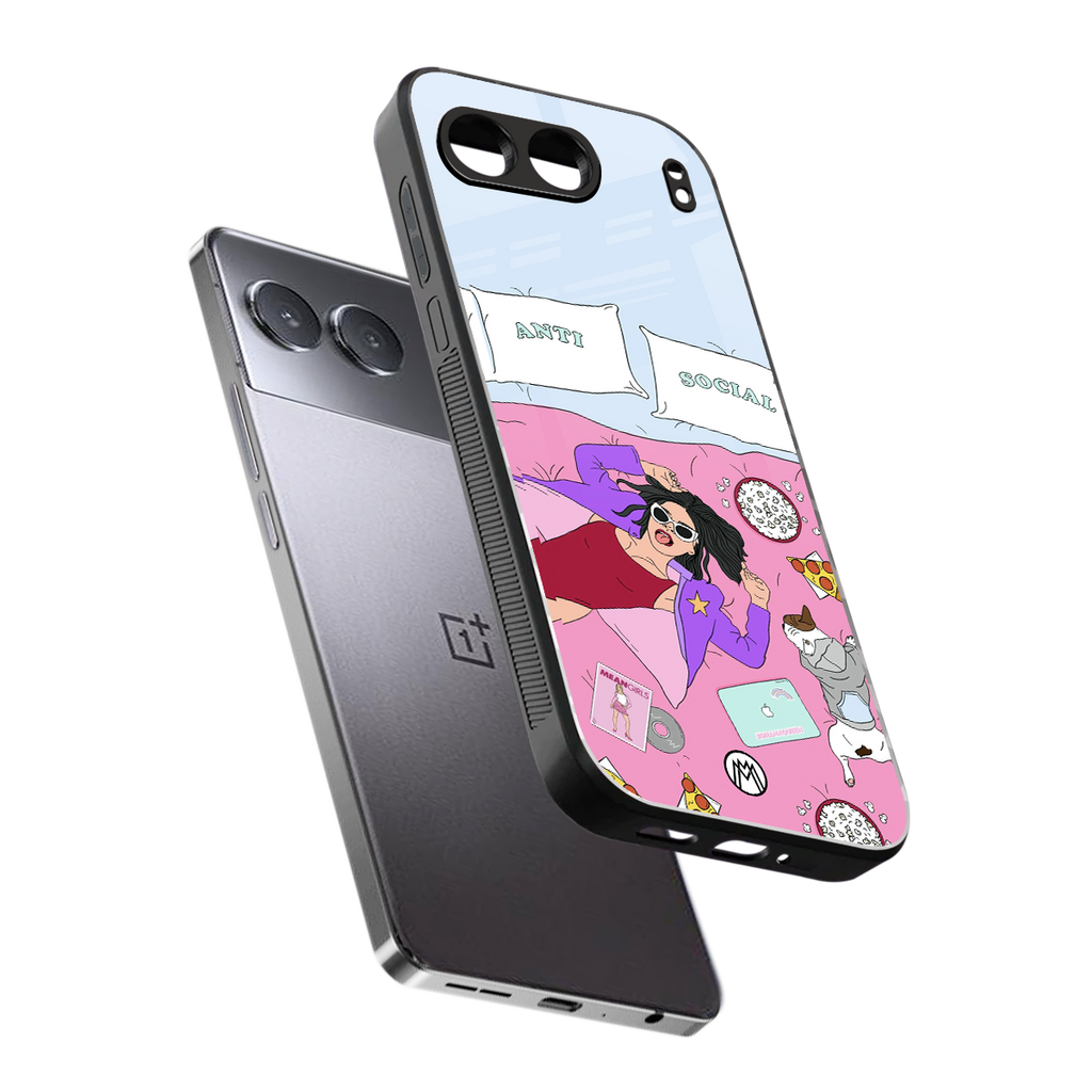 anti social chick girl back phone cover | glass case for oneplus nord 4