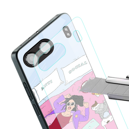 anti social chick girl back phone cover | glass case for oneplus nord 4