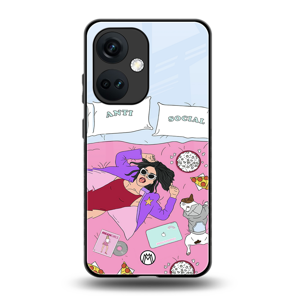 anti social chick girl back phone cover | glass case for oneplus nord ce 3