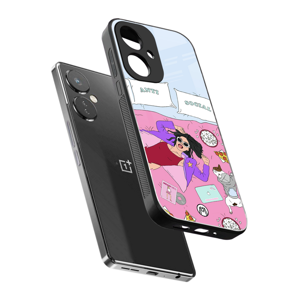 anti social chick girl back phone cover | glass case for oneplus nord ce 3