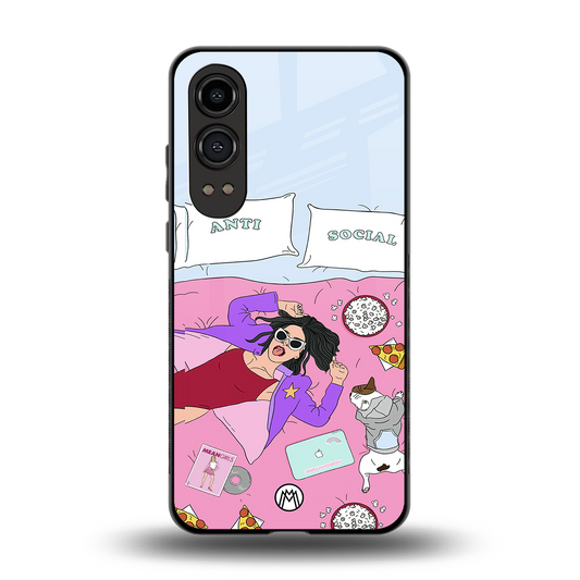anti social chick girl back phone cover | glass case for oneplus nord ce 4 lite