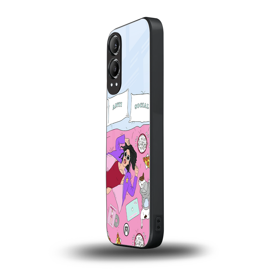 anti social chick girl back phone cover | glass case for oneplus nord ce 4 lite