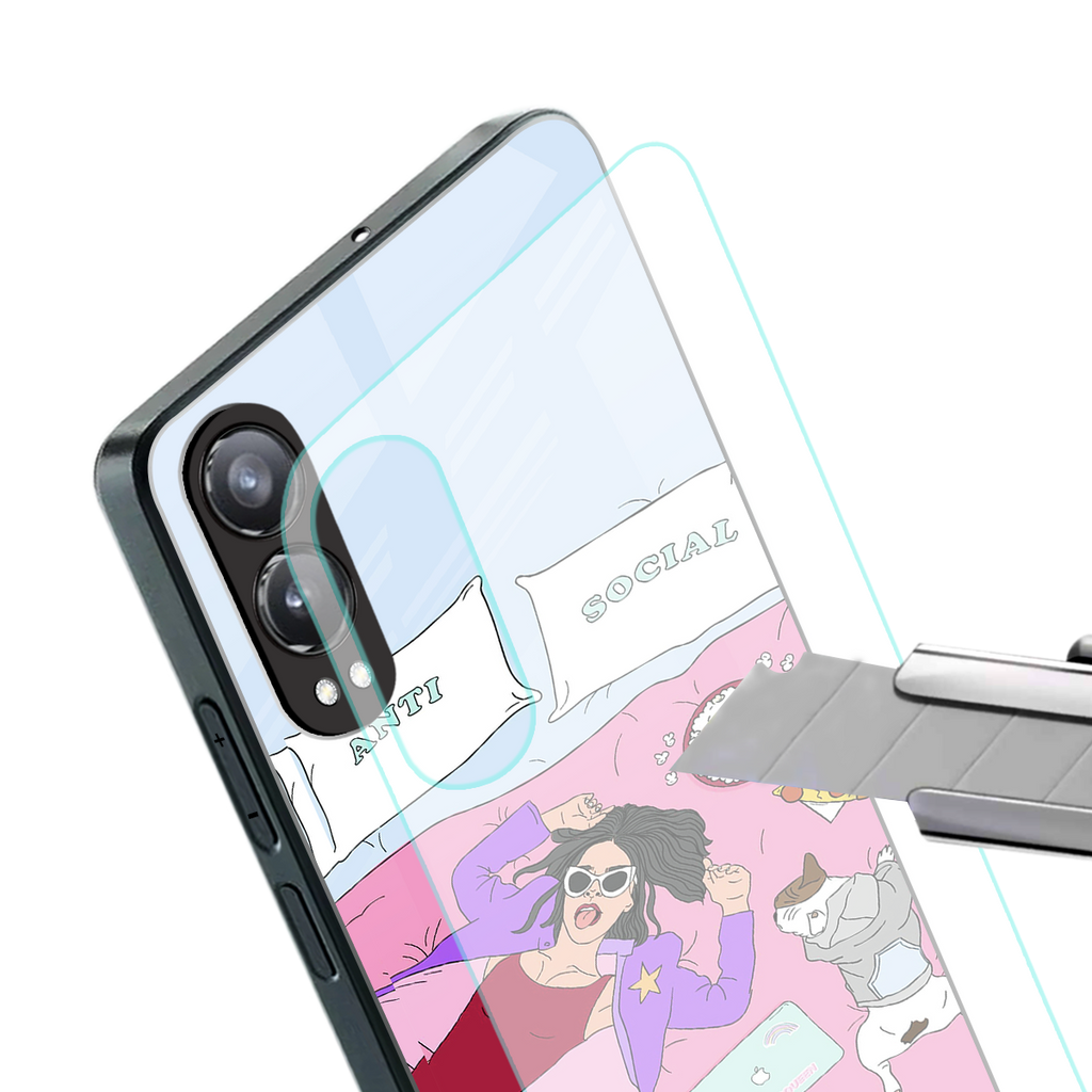 anti social chick girl back phone cover | glass case for oneplus nord ce 4 lite