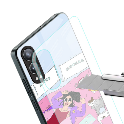 anti social chick girl back phone cover | glass case for oneplus nord ce 4 lite