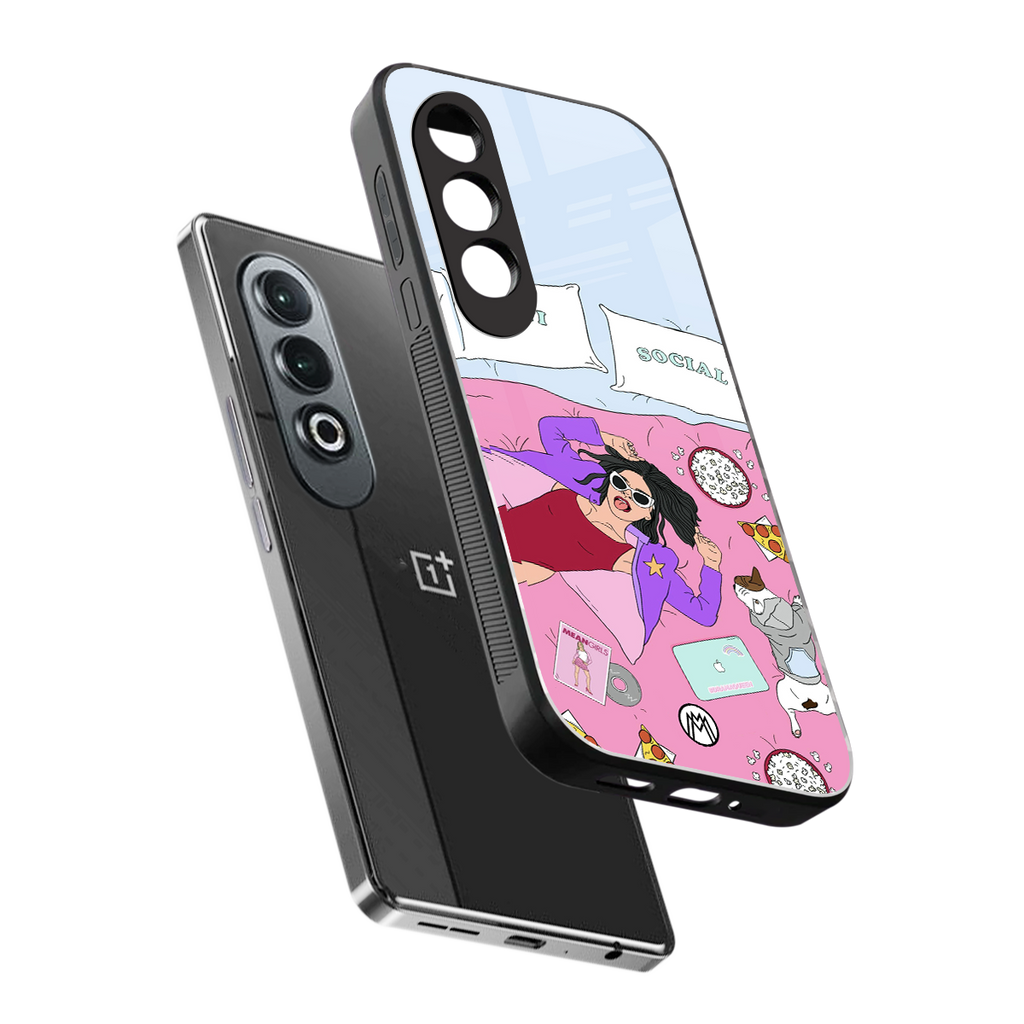 anti social chick girl back phone cover | glass case for oneplus nord ce 4