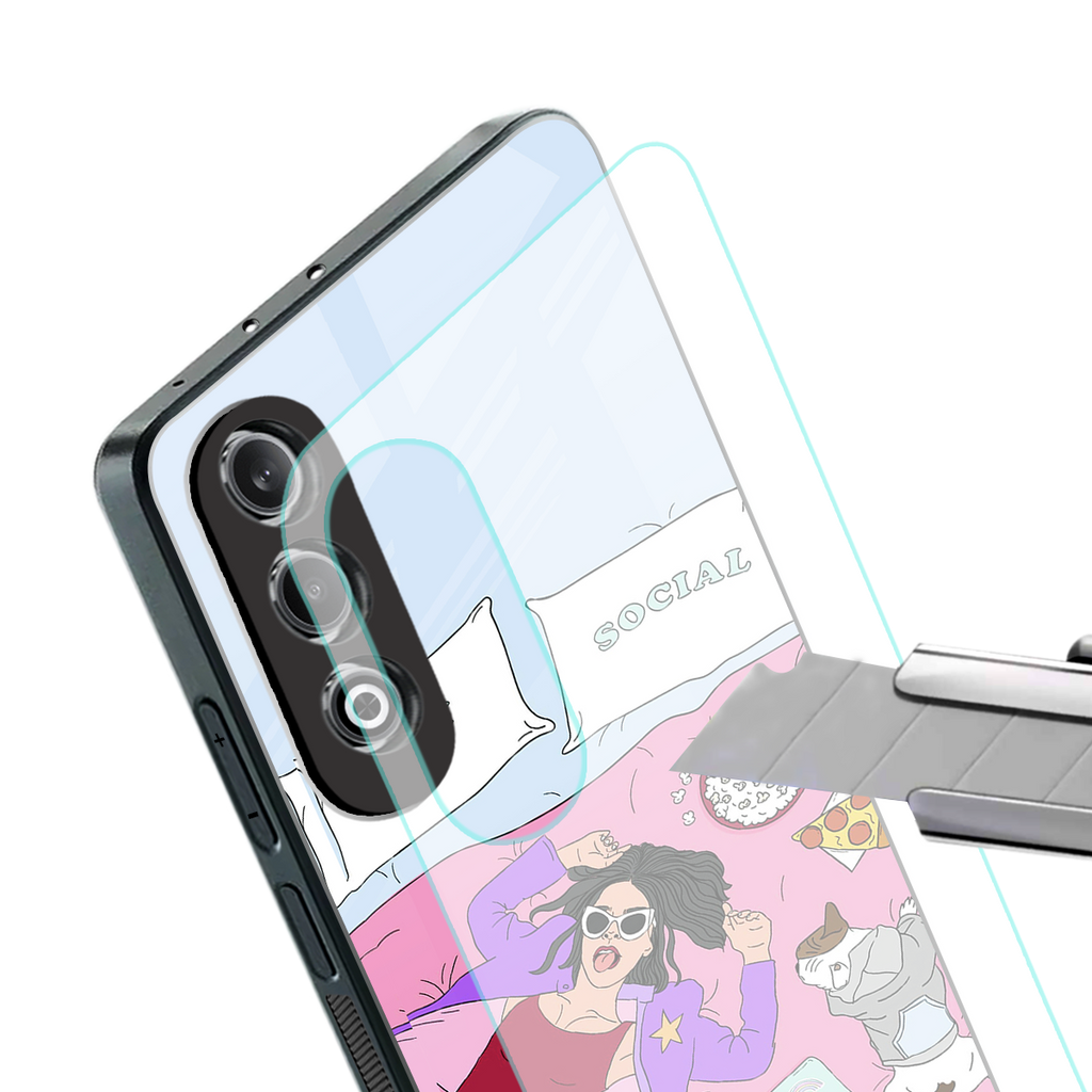 anti social chick girl back phone cover | glass case for oneplus nord ce 4