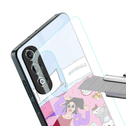 anti social chick girl back phone cover | glass case for oneplus nord ce 4