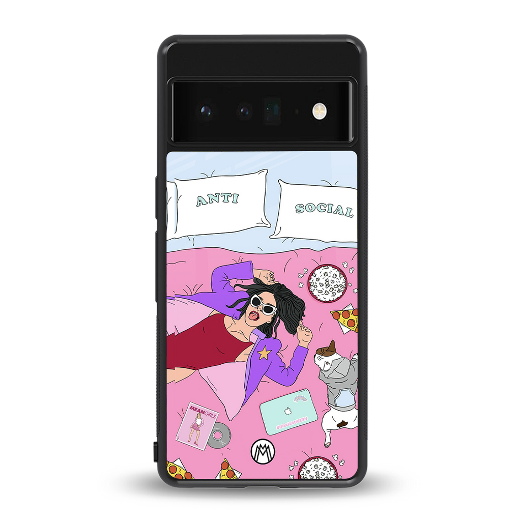 anti social chick girl back phone cover | glass case for google pixel 6 pro