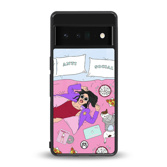 anti social chick girl back phone cover | glass case for google pixel 6 pro