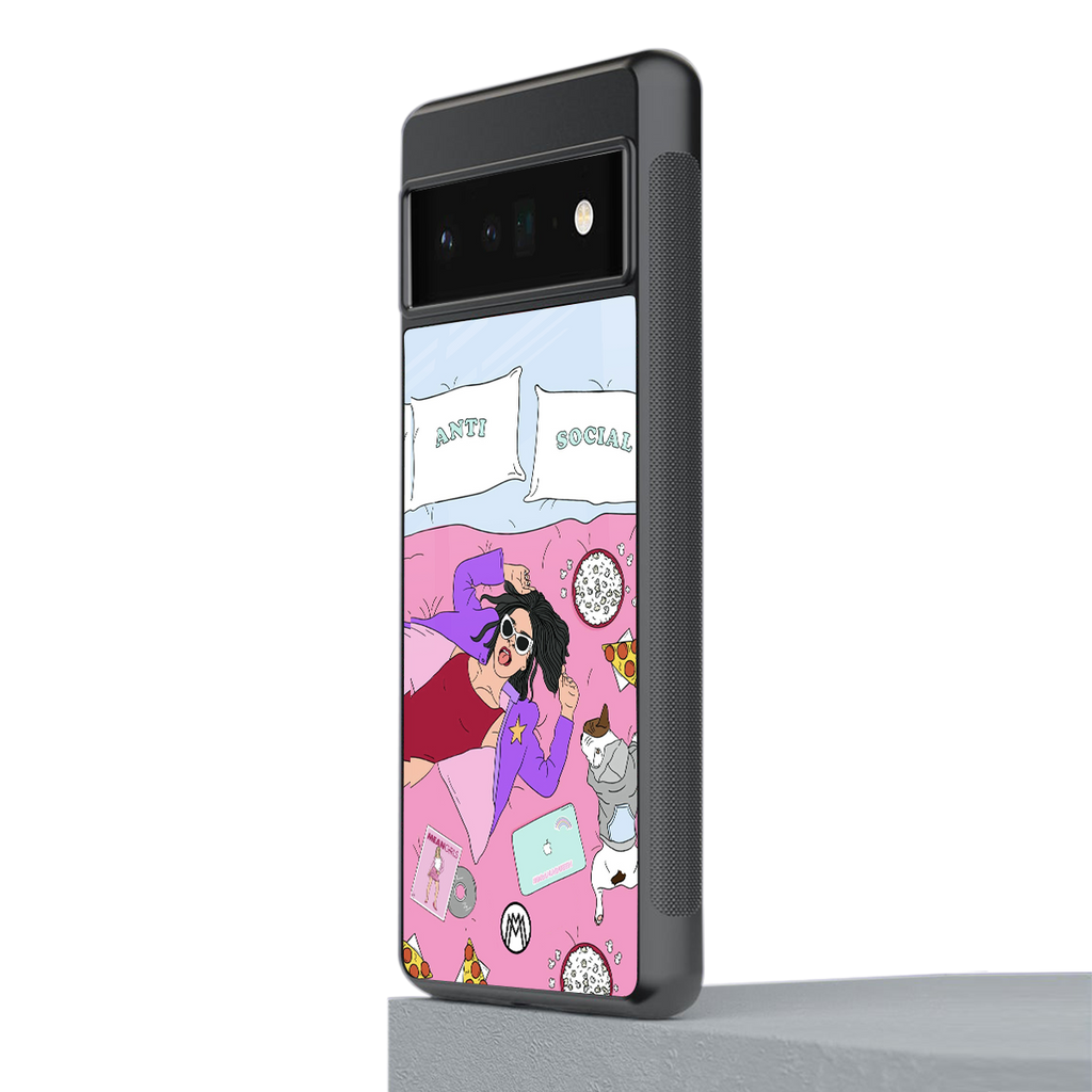 anti social chick girl back phone cover | glass case for google pixel 6 pro